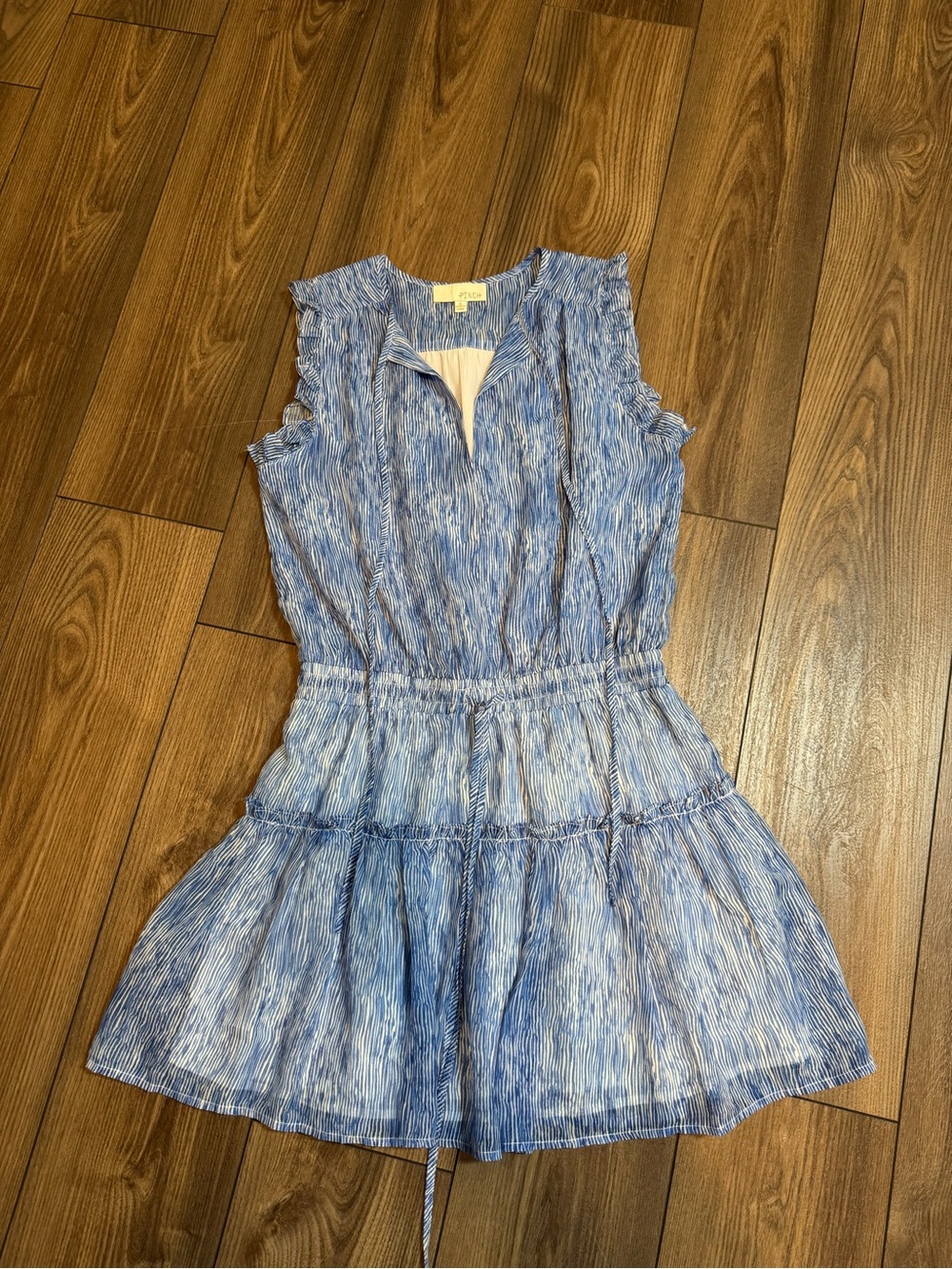 Pinch Blue Brushed-Print Sleeveless Tiered Dress